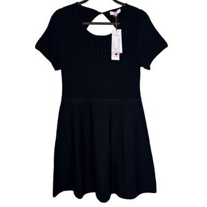 NWT Parker Black Ribbed Knit Cutout Back Fit Flare Dress Size L